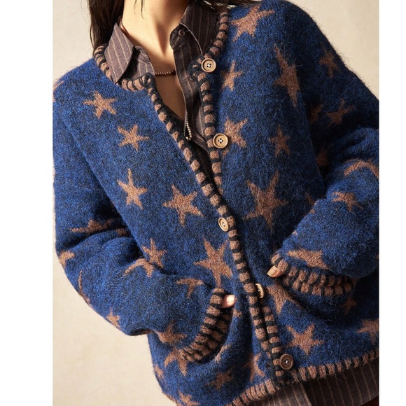Cozy Star Print Button Down Oversized Cardigan - Picture 3 of 4